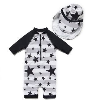Unbranded Baby Boys Stars Stripe One-Piece Swim Bathing Suit & Hat